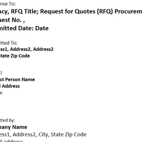 Consolidated RFQ Standard Proposal Template
